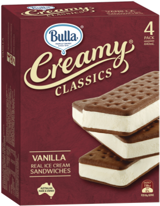 Bulla Creamy Classics Ice Cream Sandwiches Vanilla - Bulla Creamy Classics Ice Cream Vanilla & Boysenberry (513x640), Png Download