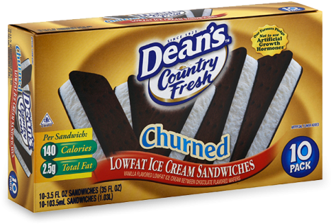 Dean's Country Fresh Vanilla Lowfat Ice Cream Sandwich - Deans Country Fresh Ice Cream Sandwiches, Lowfat, Churned (547x900), Png Download