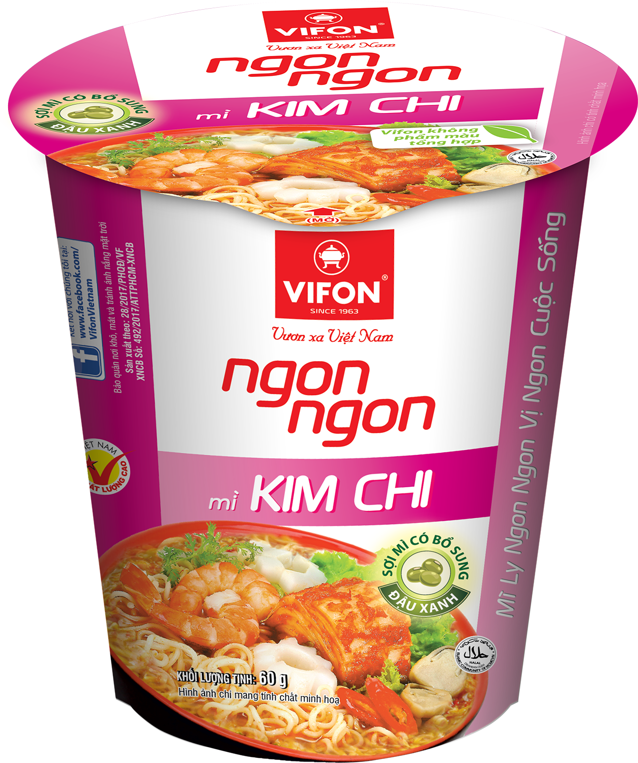 Instant Noodles Kim Chi Flavor 60g - Vifon (1254x1500), Png Download