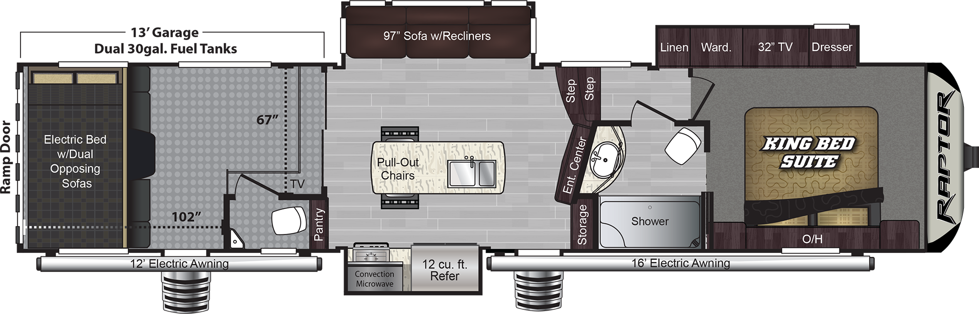 Raptor 353ts Toy Hauler - Raptor 428sp Toy Hauler (2000x643), Png Download