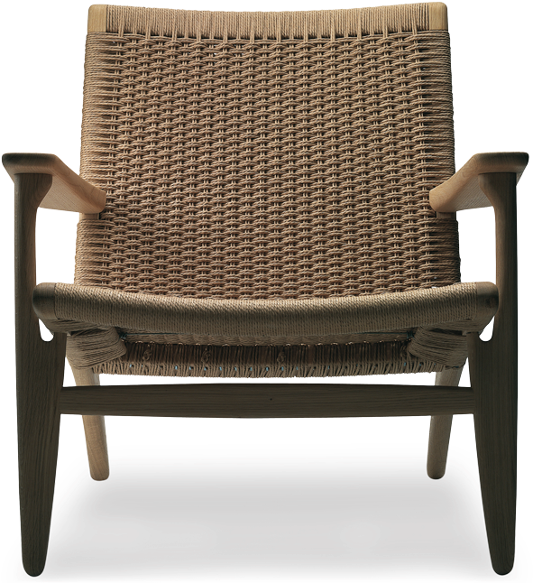 Ch 25 Lounge Chair - Ch25 Low Armchair Soaped Oak & Natural Paper Cord (600x661), Png Download