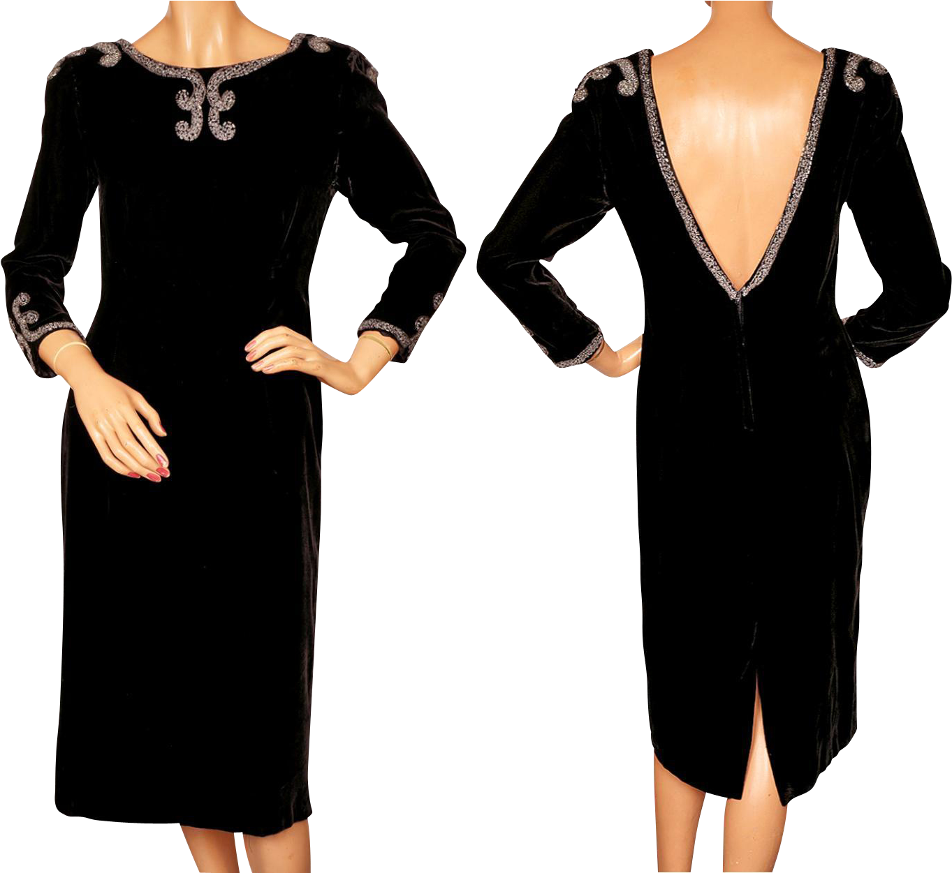 Vintage 1950s Beaded Black Velvet Cocktail Party Dress - Cocktail Party (1362x1362), Png Download