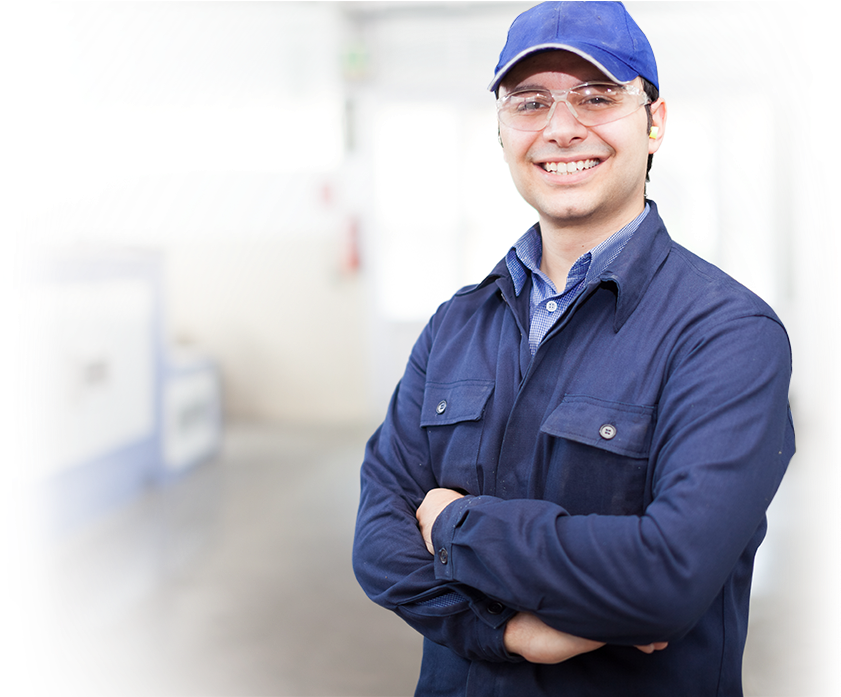 Blue Collar Working Man With Safety Glasses Smiling - Gentleman (2100x696), Png Download