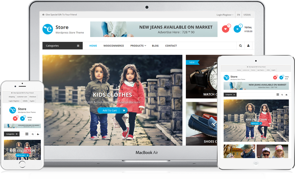 Estore - Estore Wp Theme Premium (986x600), Png Download