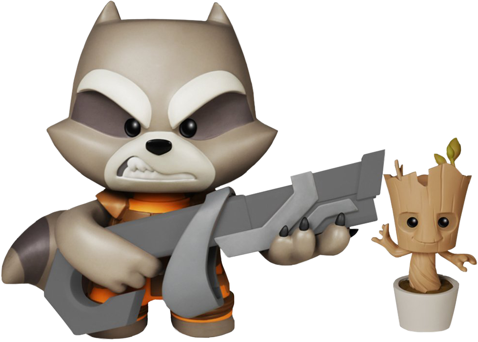 Rocket Raccoon With Potted Groot Super Deluxe Figure - Funko Super Deluxe Figures (980x701), Png Download
