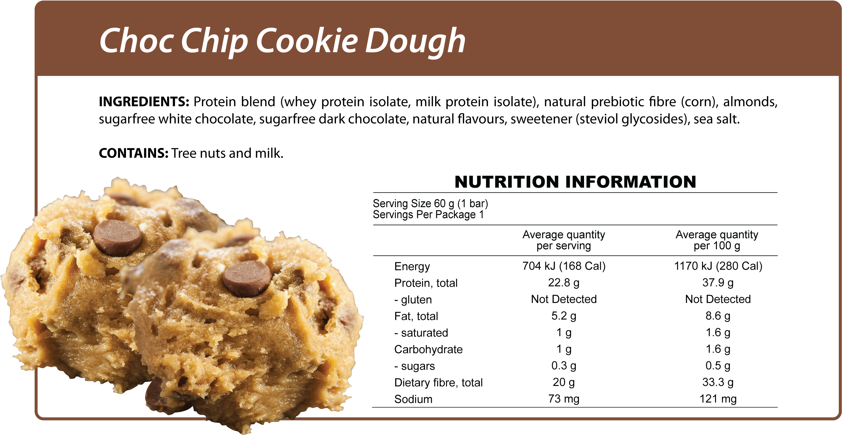 Nutritional Information - Smart Protein Bar - Choc Chip Cookie Dough (3000x1600), Png Download