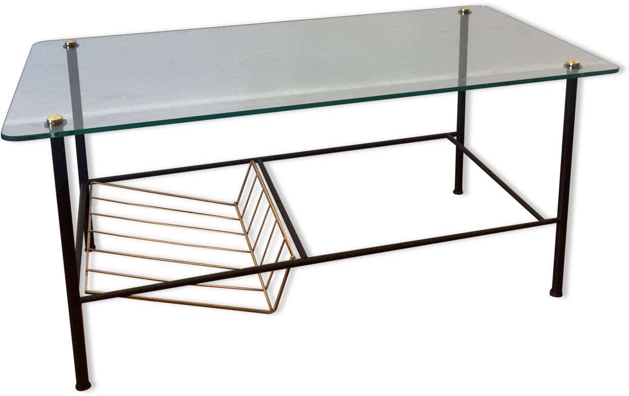 Low Glass Table With Door Magazines 50's - Coffee Table (1457x1457), Png Download