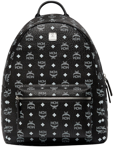 Medium Stark White Logo Backpack In Visetos White Logo - Mcm Backpack Black (712x770), Png Download