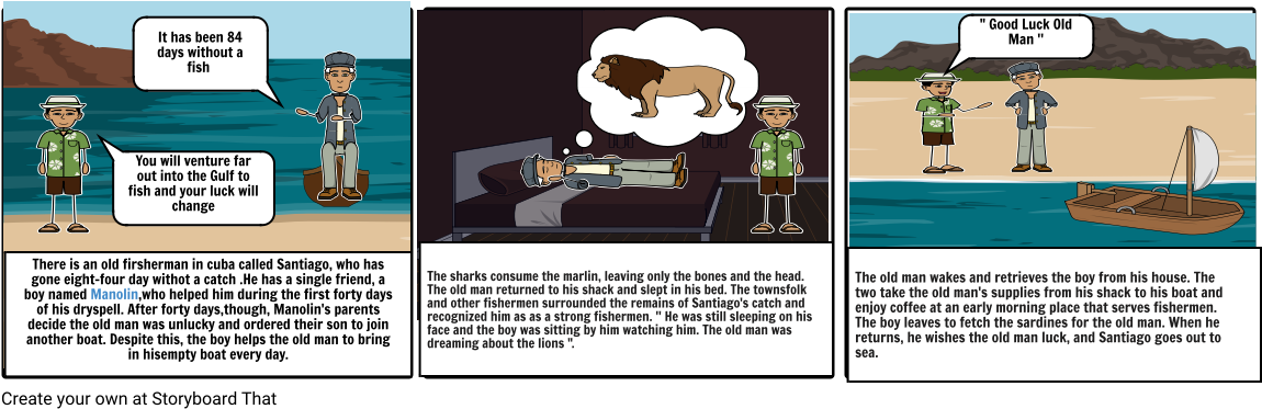 The Old Man And The Sea - Cartoon (1164x385), Png Download