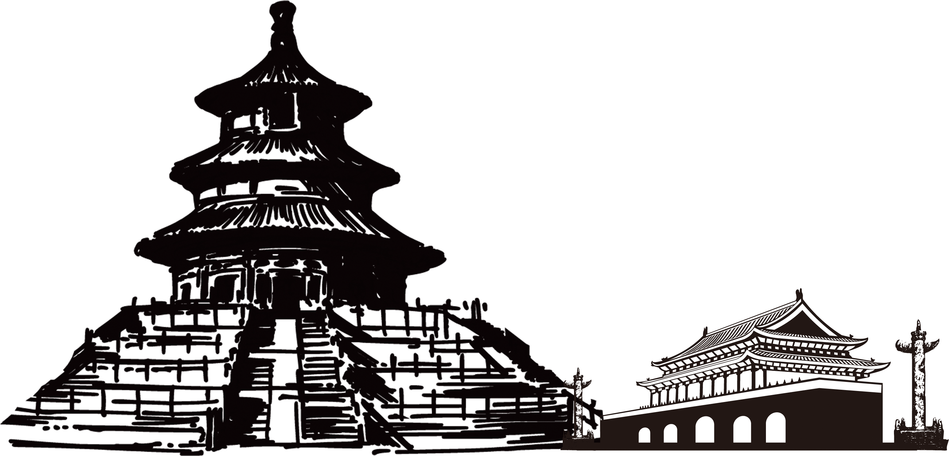 Temple Of Architecture Silhouette - Chinese Buildings Clipart Silhouette (3164x1688), Png Download