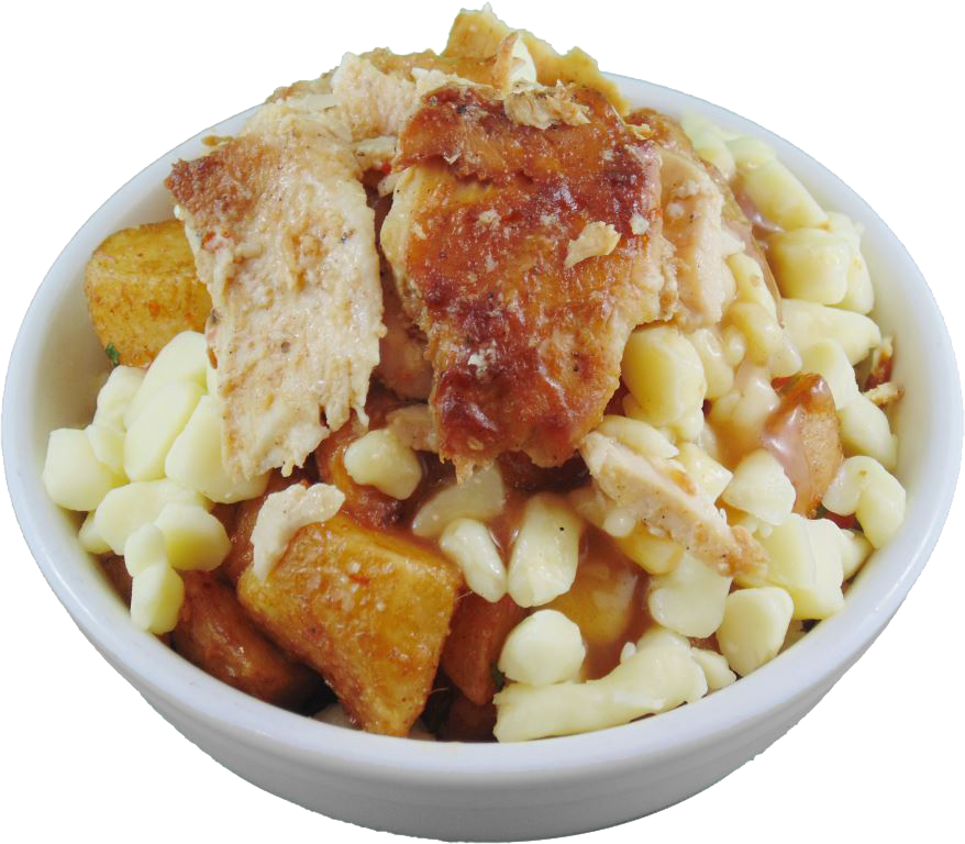 Poutine Avec Poulet - Macaroni (878x768), Png Download