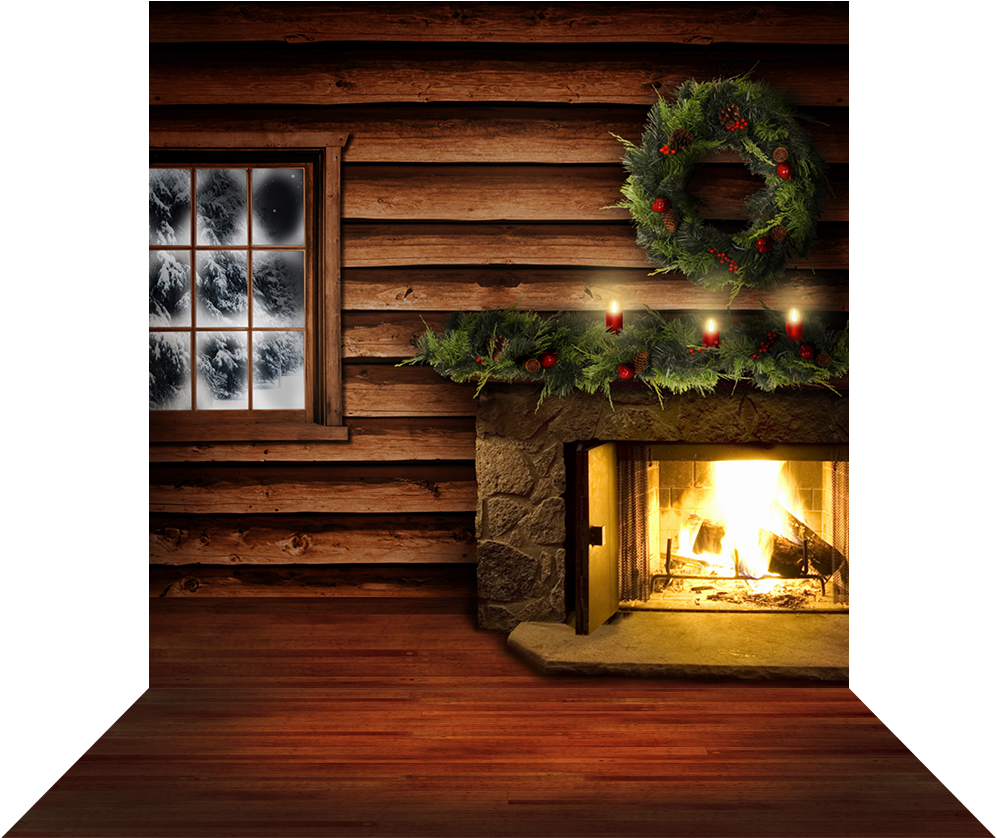 Holiday Hearth Log Cabin With Frosted Window - Christmas Tree In A Cabin (1000x1000), Png Download