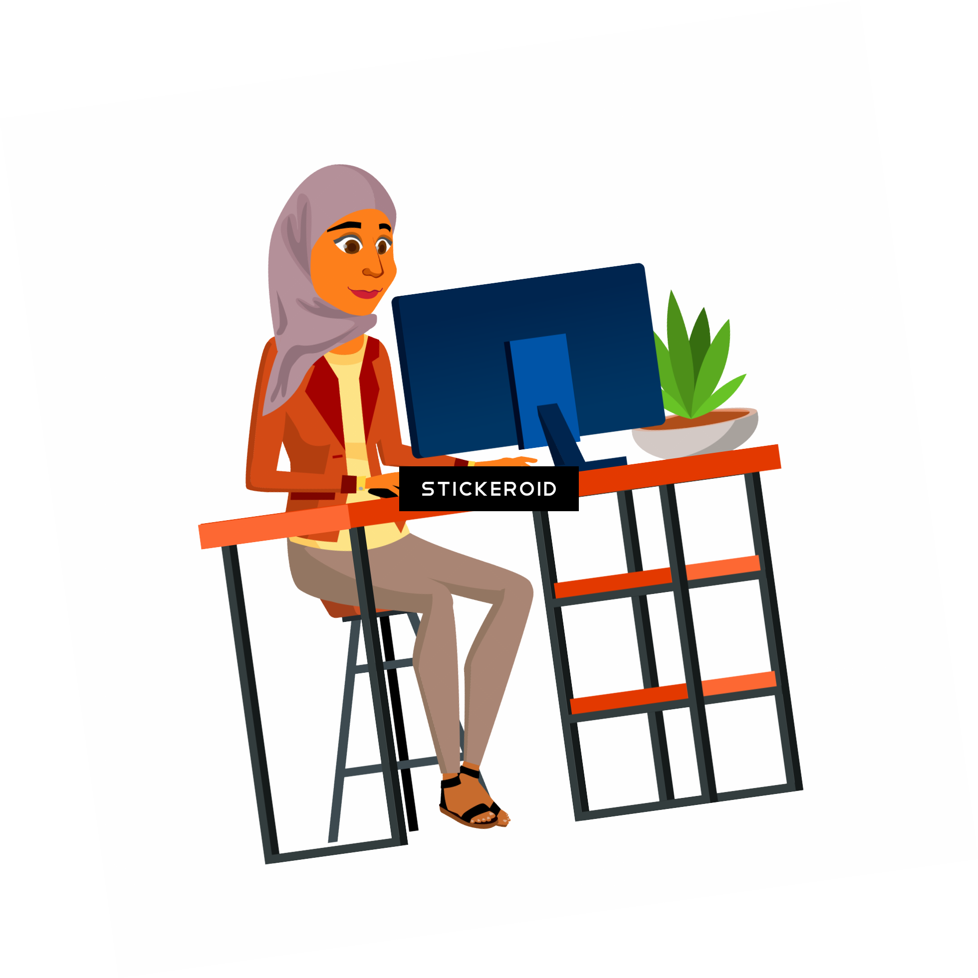 Arab Woman Workplace Illustration - Illustration (1960x1961), Png Download