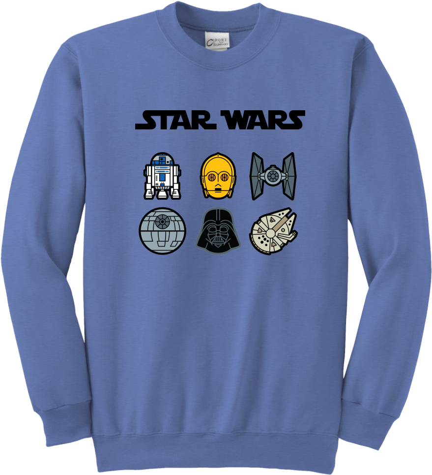 Characters Star Wars Darth Vader R2d2 C3po Youth Crewneck (1024x1024), Png Download