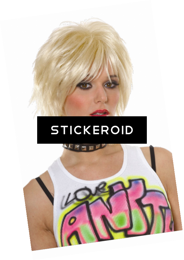 Blonde - Women's 80s Unisex Adult Black Wig - Black (604x854), Png Download