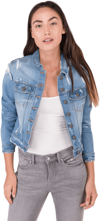 Denim Jacket W/ Rip - Girl (571x800), Png Download