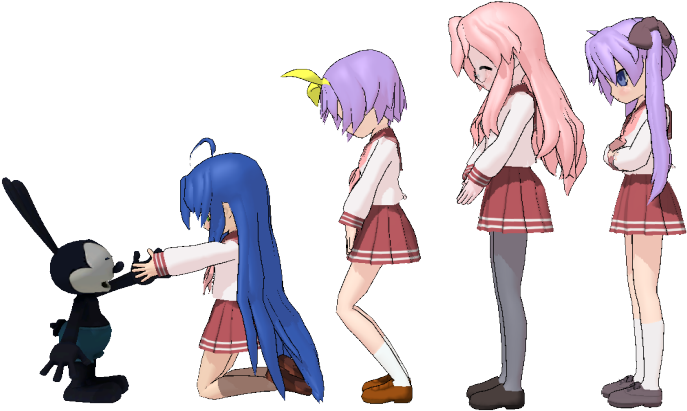 Seriously, Konata Meets Oswald - Cartoon (940x440), Png Download