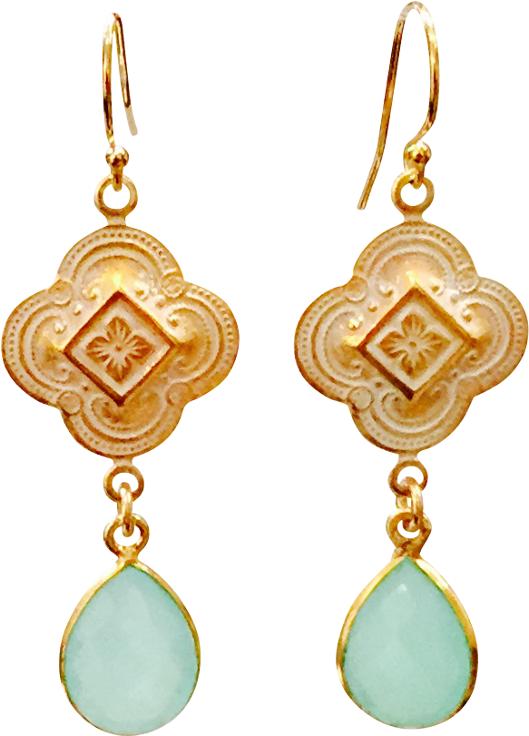 Green Chalcedony Patina Quatrefoil Design Dangle Earrings - Earrings (810x810), Png Download