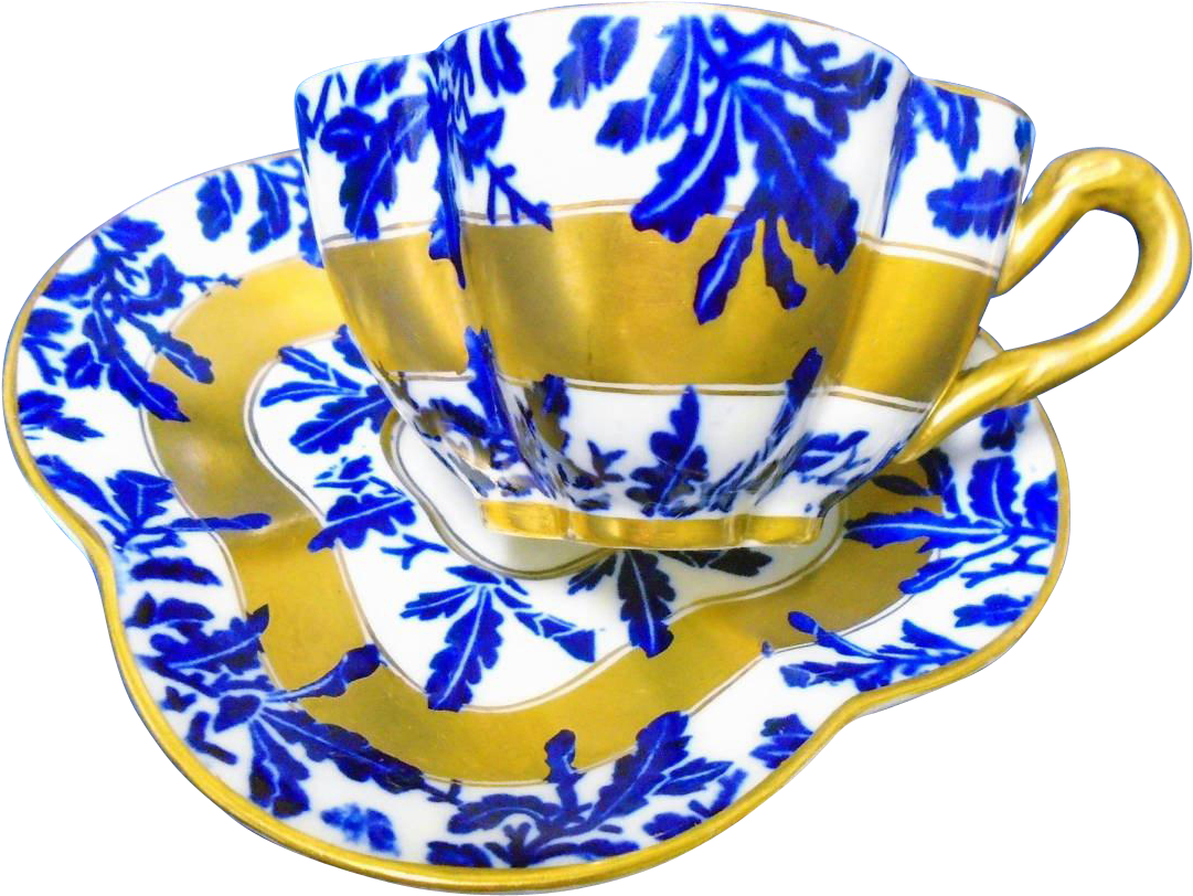 Antique Coalport Heavy Gold Flow Blue Chintz Quatrefoil - Flow Blue (1080x1080), Png Download