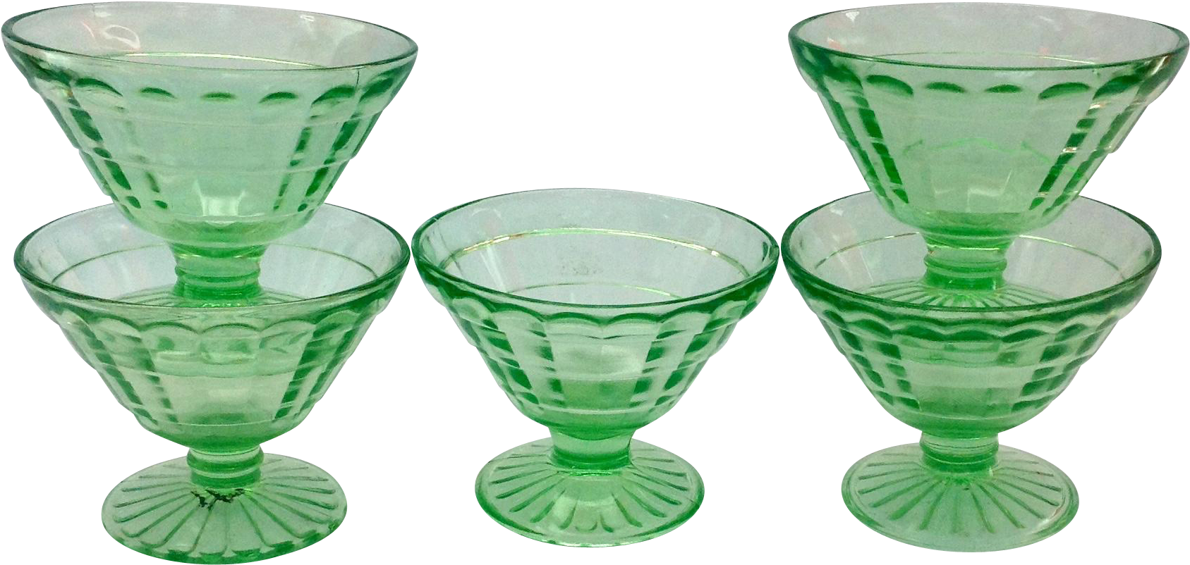 Hocking Block Optic Green Cone Shaped Depression Glass - Champagne Stemware (1686x1686), Png Download