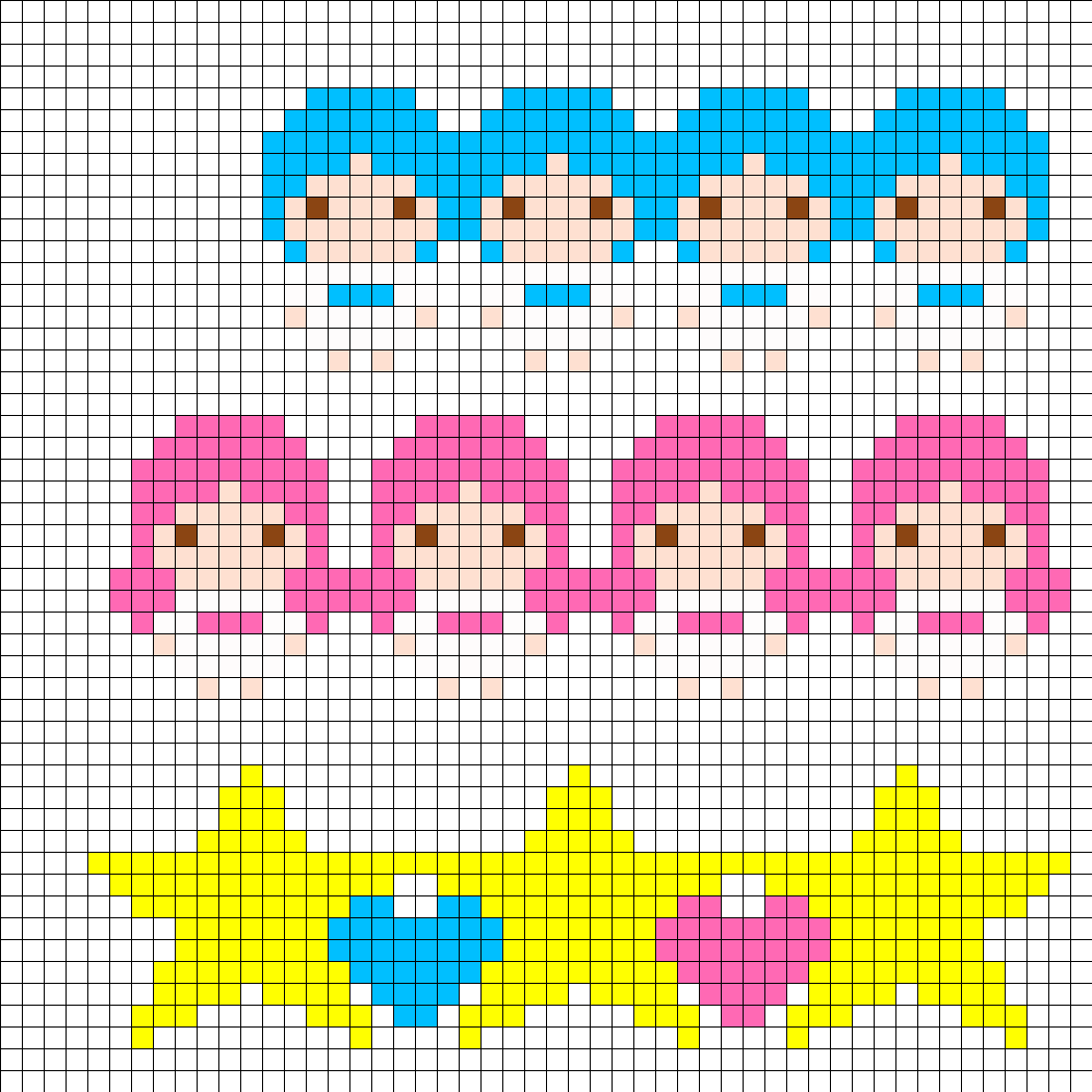 3 Little Twin Stars Perler Cuffs Perler Bead Pattern - Little Twin Stars Hama Beads (1050x1050), Png Download