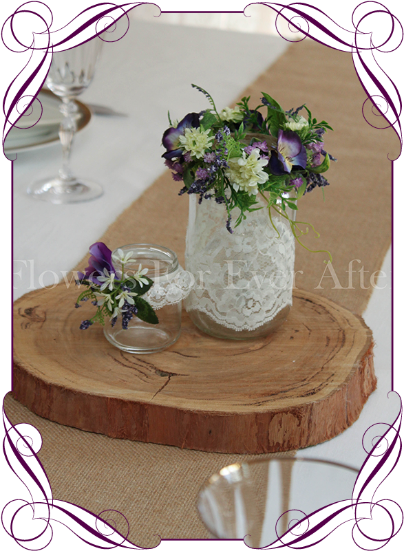 Set Of 2 Purple Rustic Floral Jar Centerpiece Flowers - Centrepiece (608x822), Png Download