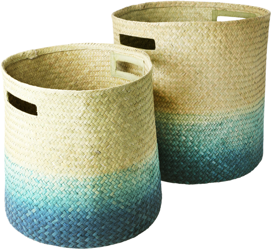 Seagrass Round Woven Storage Baskets In Gradient Blue - Basket (1000x1000), Png Download