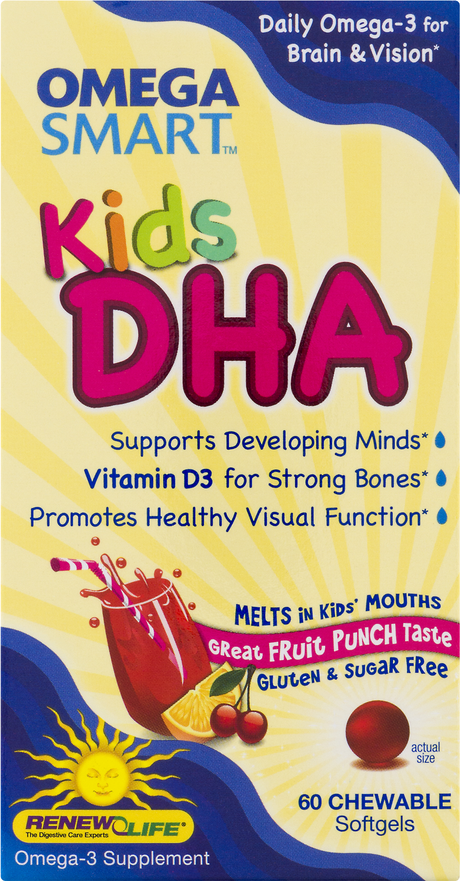 Renew Life Omega Smart Kids Dha Chewable Softgels Fruit - Renew Life Omega Smart Kids Dha, Chewable Softgels, (1800x1800), Png Download