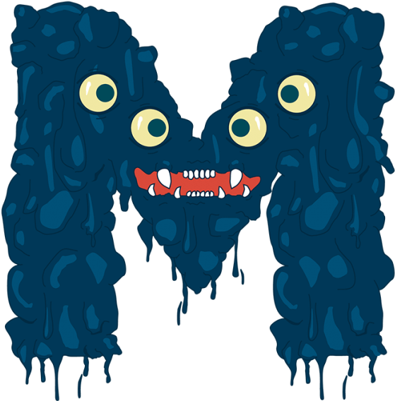 Funny Monster Font Letter M - Monster With Letter M (595x595), Png Download