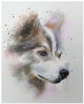 Watercolor Portrait Dog Breed Husky - Design Art 'cute Brown Dog Watercolor' Painting Print (400x400), Png Download