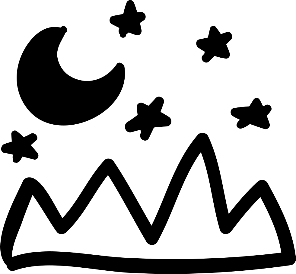 Mountains Landscape And Night Sky Hand Drawn View Comments - Hand Drawn Moon And Stars Png (981x908), Png Download