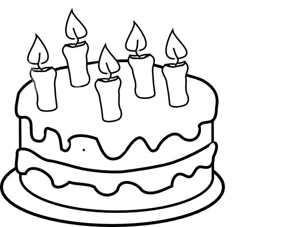 Clip Art Black And White Bday Cake 5 Candles Black - Birthday Cake Coloring Page (600x464), Png Download