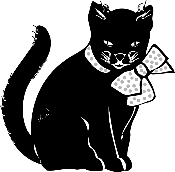 Black Cat With Bow Svg Clip Arts 600 X 589 Px (600x589), Png Download
