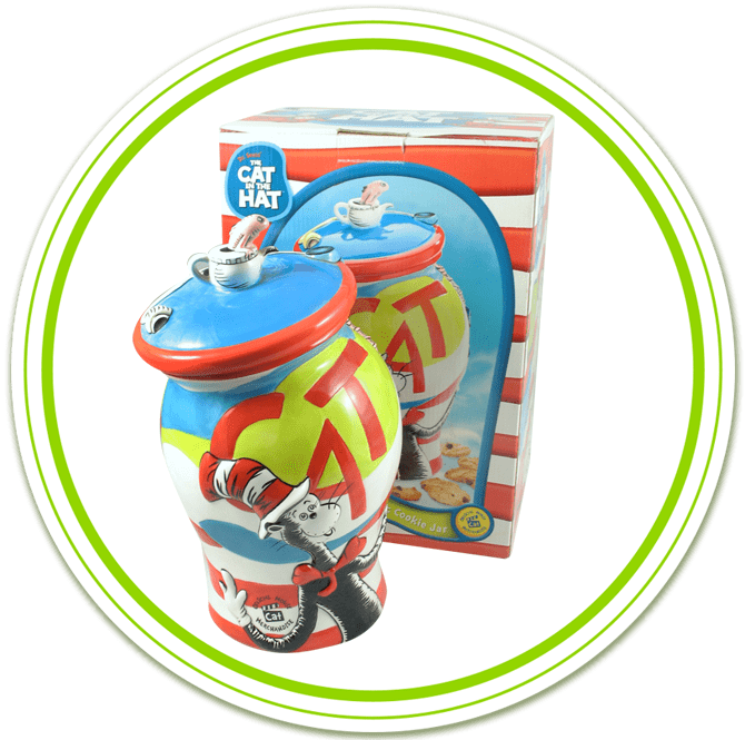 Cat In The Hat Ceramic Cookie Jar American Specialty - Circle (670x665), Png Download