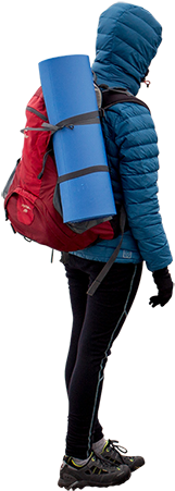 A Female Hiker Dressed For The Elements Carrying Some - People Camping Png (450x450), Png Download
