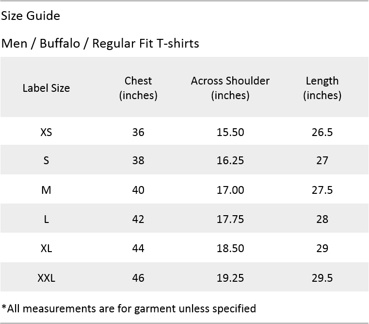 Men Buffalo Regular Fit Tshirts - Buffalo Men Shirt Size Chart (761x667), Png Download