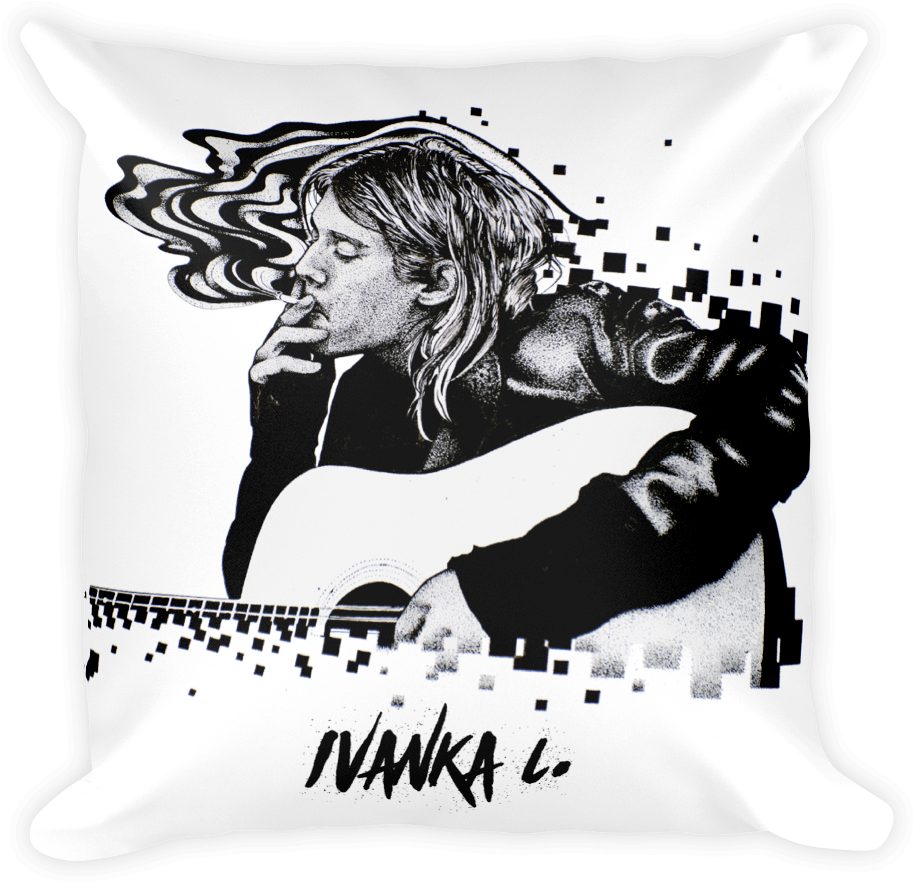 Kurt Cobain Smoking Square Print Pillow - Kurt Cobain Print Png (1000x1000), Png Download