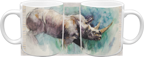 Watercolor White Rhino Ceramic Mug - Watercolor Painting (600x240), Png Download