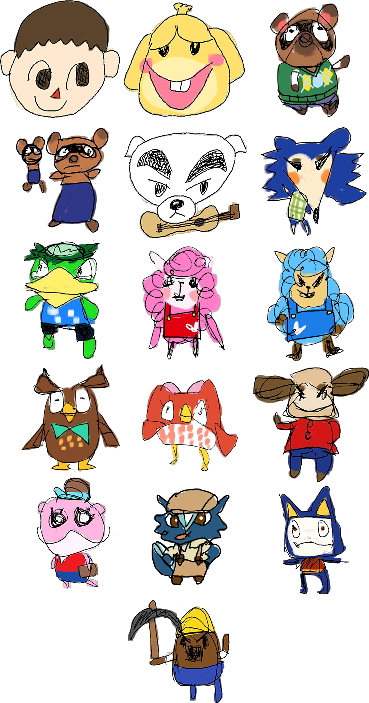 All Of Wario's Drawings Of The Animal Crossing - Cartoon (763x1454), Png Download
