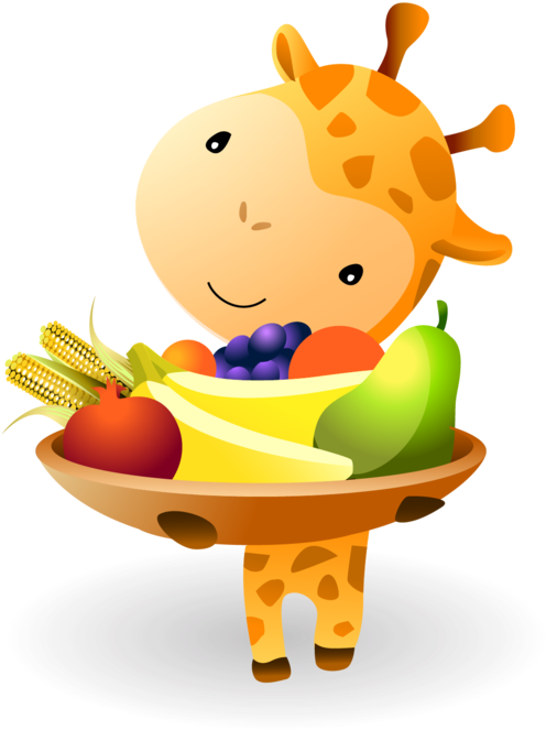 Kwanzaa Baby Giraffe Holding A Mazao - Fruit (548x700), Png Download