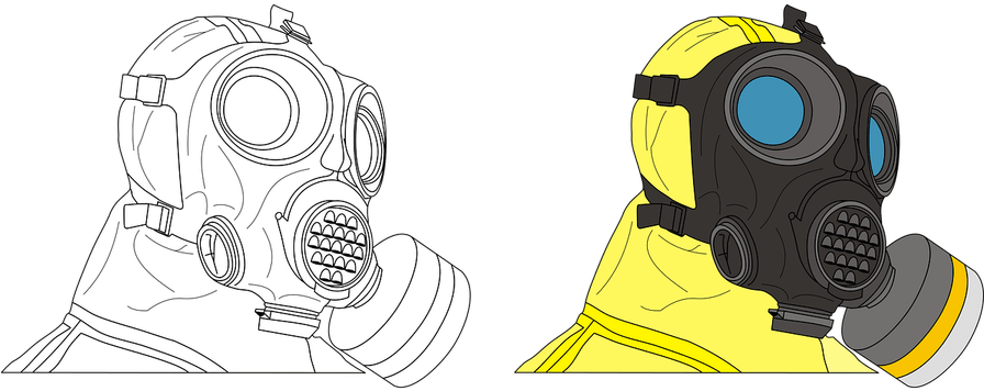 Radiation Drawing Gas Mask Png Black And White Download - Gas Mask (895x392), Png Download