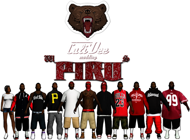 [shw] 'bloods' Street Gang - Gta Sa Bloods Skins (700x518), Png Download