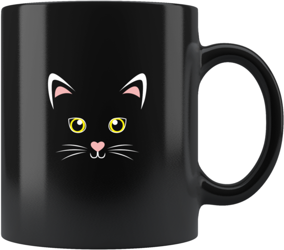 Cute Black Cat Face Mug - Mug (600x600), Png Download