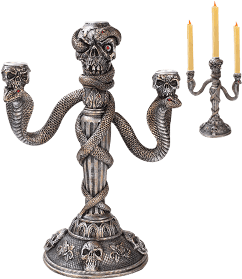 Snake And Skull Candelabra - Medieval Fantasy Candle Holder (555x555), Png Download