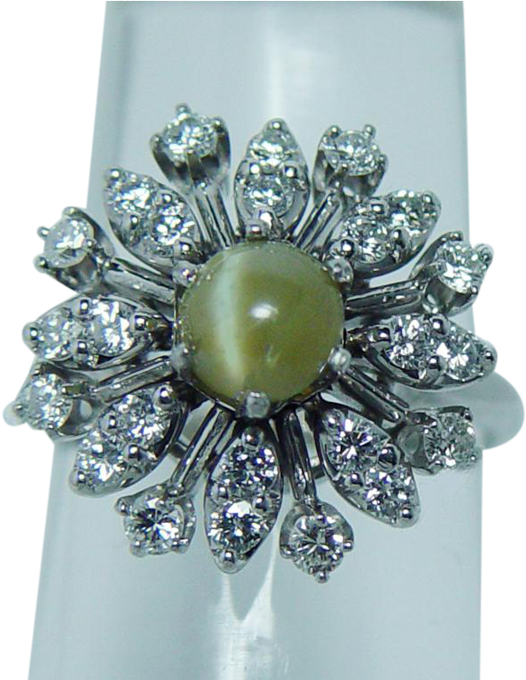 Vintage Chrysoberyl Cat's Eye Diamond Ring 14k White (765x765), Png Download