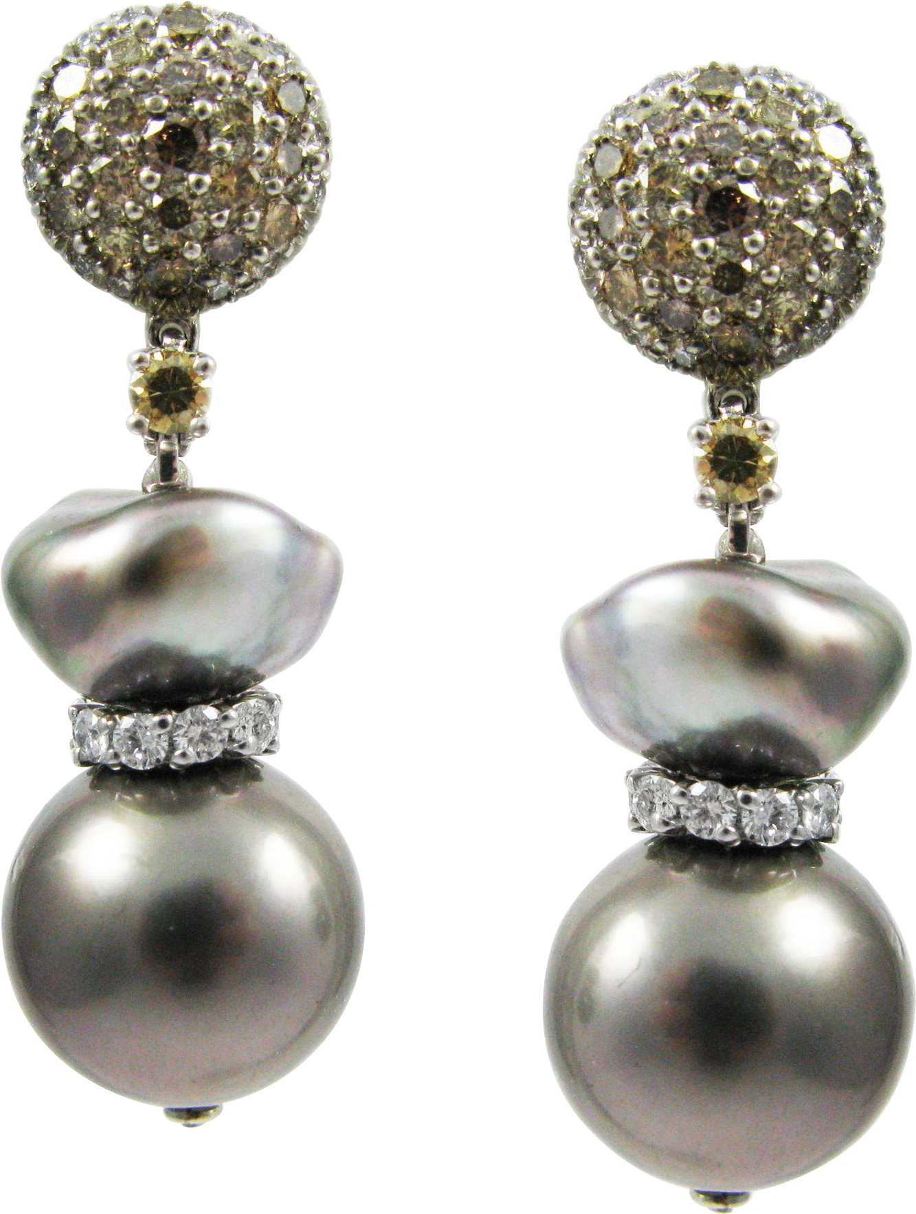 Platinum Kurt Wayne Tahitian Pearl And Diamond Earring (1765x1765), Png Download