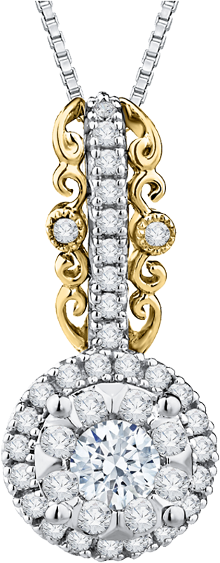 14k Two-tone Gold 3/8 Ct Diamond Lecirque Fashion Pendant - Locket (1000x1000), Png Download