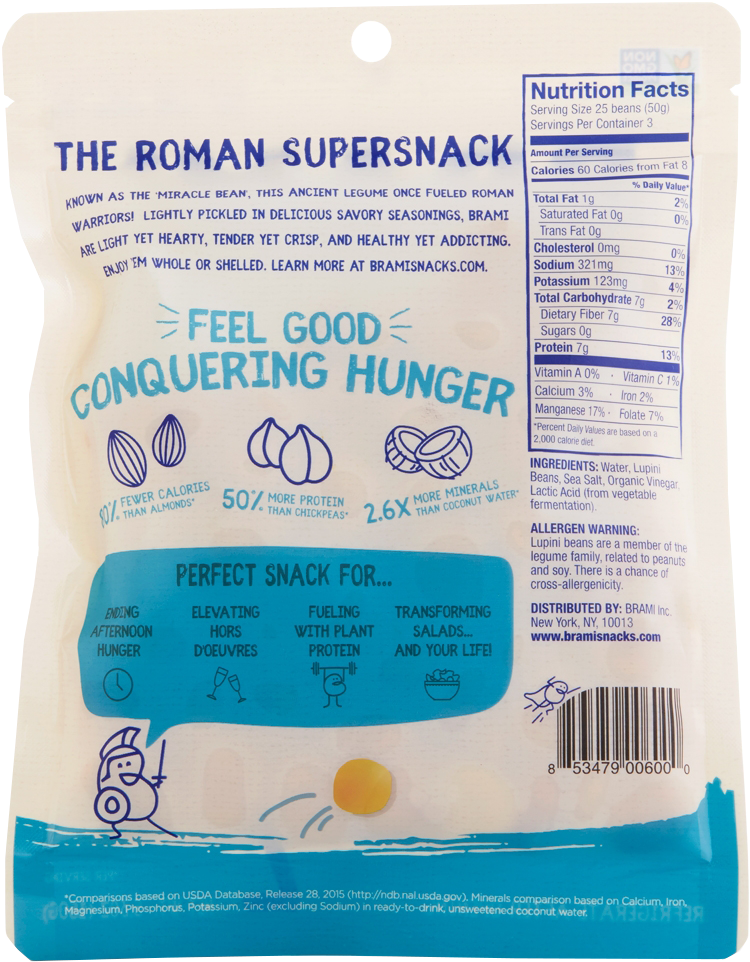 Brami Sea Salt Lupini Snack Nutrition And Ingredients - Sea Salt Ingredients (1200x1200), Png Download