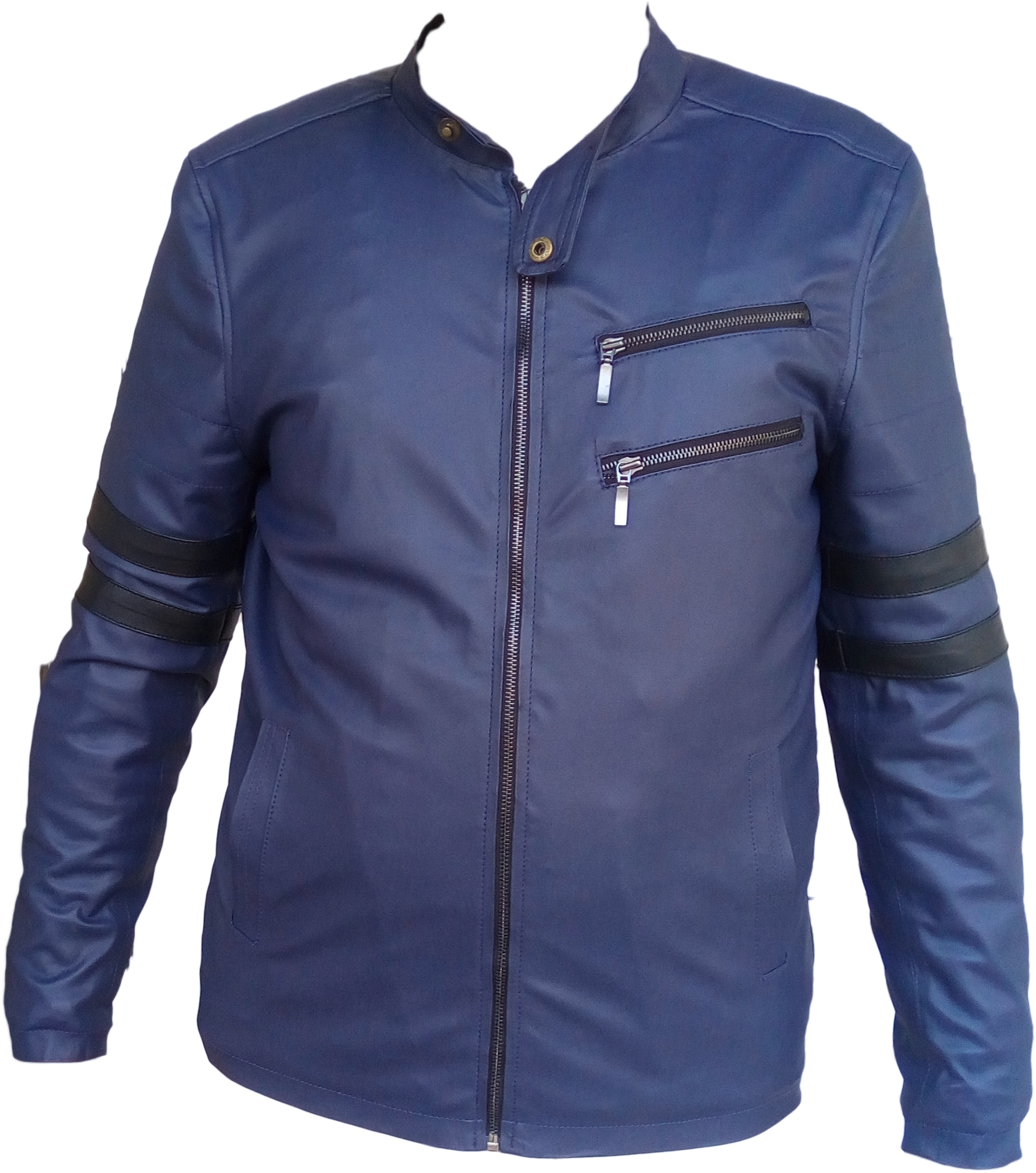 Men Pu Leather High Street Jacket Blue - Bicast Leather (2280x2569), Png Download