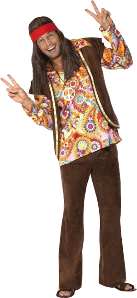 Psychedelic 1960s Hippy Costume Brown Shirt Trousers (600x951), Png Download